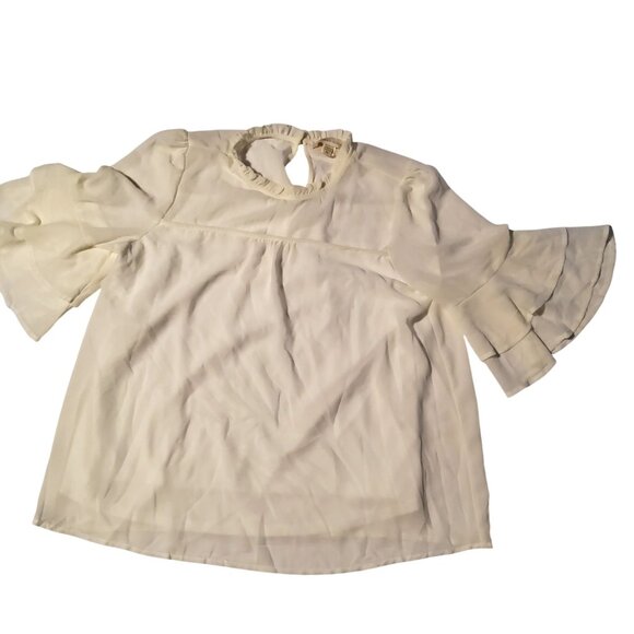 Monteau Los Angeles Womens XL Ivory Ruffle Sleeve Blouse Keyhole back closure - Picture 3 of 11